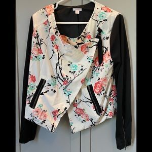 Xhilaration Silky “Jacket” with button and “tie strap”. Zippers on the sleeves.